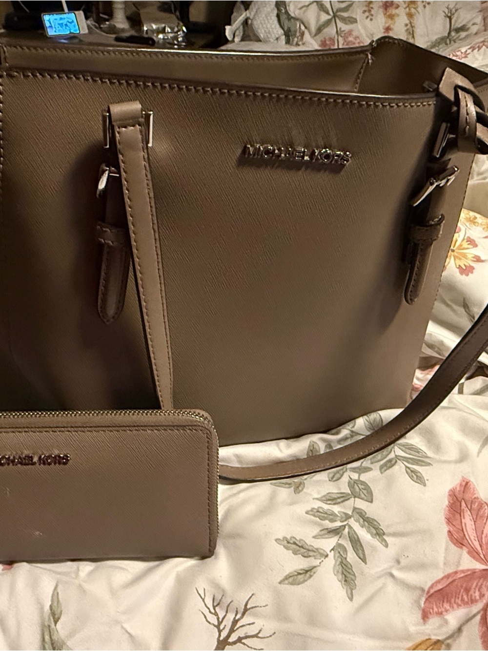 Michael Kors Taupe Saffiano Tote with Zip Wallet
